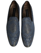 Dolce & Gabbana Blue Floral Brocade Slip On Loafers Shoes