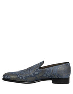 Dolce & Gabbana Blue Floral Brocade Slip On Loafers Shoes