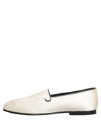 Dolce & Gabbana White Satin Logo Slip On Flats Loafers Shoes