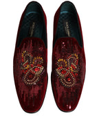 Dolce & Gabbana Maroon Sequin Gemstone Dress Loafers Shoes