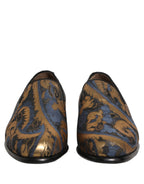 Dolce & Gabbana Blue Brocade Slip On Men Dress Loafers Shoes