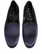 Dolce & Gabbana Blue Satin Logo Slip On Flats Loafers Shoes