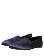 Dolce & Gabbana Blue Satin Logo Slip On Flats Loafers Shoes