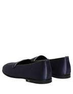 Dolce & Gabbana Blue Satin Logo Slip On Flats Loafers Shoes