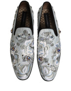 Dolce & Gabbana White Floral Embellished Men Loafers  Shoes