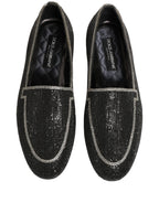 Dolce & Gabbana Black Crystal Embellished Men Loafers Shoes