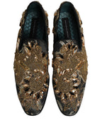Dolce & Gabbana Black Velvet Embellished Dress Loafers Shoes