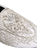 Dolce & Gabbana White Satin Embellished Dress Loafers Shoes