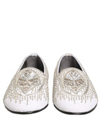 Dolce & Gabbana White Satin Embellished Dress Loafers Shoes