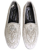 Dolce & Gabbana White Satin Embellished Dress Loafers Shoes