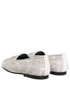 Dolce & Gabbana White Satin Embellished Dress Loafers Shoes