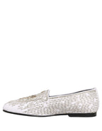 Dolce & Gabbana White Satin Embellished Dress Loafers Shoes