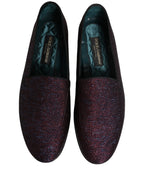 Dolce & Gabbana Maroon Glitter Lurex Logo Dress Loafers Shoes