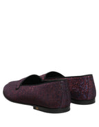 Dolce & Gabbana Maroon Glitter Lurex Logo Dress Loafers Shoes