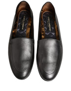 Dolce & Gabbana Silver Leather DG Logo Slip On Loafers Shoes