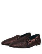 Dolce & Gabbana Maroon Jacquard Leather Slip On Loafers Shoes