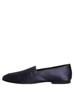 Dolce & Gabbana Navy Blue Satin DG Logo Dress Loafers Shoes