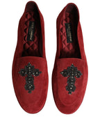 Dolce & Gabbana Red Suede Cross Slip On Dress Loafers Shoes