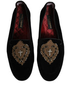 Dolce & Gabbana Black Velvet Sacred Heart Dress Loafers Shoes