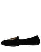 Dolce & Gabbana Black Velvet Sacred Heart Dress Loafers Shoes