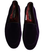 Dolce & Gabbana Violet Velvet Slip On Men Flats Loafers Shoes