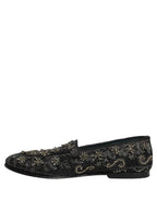 Dolce & Gabbana Black Rhinestone Embellished Loafers Shoes