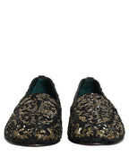 Dolce & Gabbana Black Gold Embellished Dress Loafers Shoes