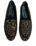 Dolce & Gabbana Black Gold Embellished Dress Loafers Shoes