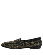 Dolce & Gabbana Black Gold Embellished Dress Loafers Shoes