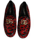 Dolce & Gabbana Red Leopard Print Pony Hair Dress Loafers Shoes