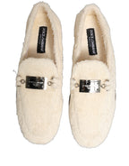 Dolce & Gabbana White Fur Shearling Men Dress Loafers Shoes