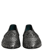 Dolce & Gabbana Silver Jacquard Leather Slip On Loafers Shoes