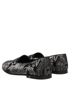 Dolce & Gabbana Silver Jacquard Leather Slip On Loafers Shoes