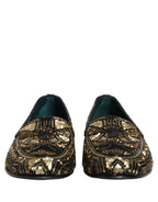 Dolce & Gabbana Black Gold Embellished Slip On Loafers Shoes