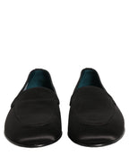 Dolce & Gabbana Black Satin Logo Slip On Flats Loafers Shoes