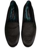 Dolce & Gabbana Black Satin Logo Slip On Flats Loafers Shoes