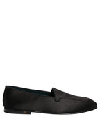 Dolce & Gabbana Black Satin Logo Slip On Flats Loafers Shoes
