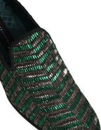 Dolce & Gabbana Silver Green Embellished Dress Loafers Shoes