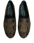 Dolce & Gabbana Black Gold Embellished Dress Loafers Shoes
