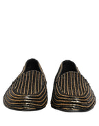 Dolce & Gabbana Black Gold Sequined Men Dress Loafers Shoes