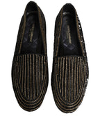 Dolce & Gabbana Black Gold Sequined Men Dress Loafers Shoes