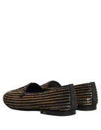 Dolce & Gabbana Black Gold Sequined Men Dress Loafers Shoes