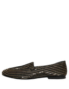 Dolce & Gabbana Black Gold Sequined Men Dress Loafers Shoes