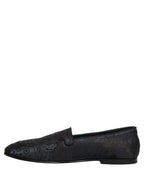 Dolce & Gabbana Blue Jacquard Leather Slip On Loafers Shoes