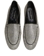 Dolce & Gabbana Silver Crystal Embellished Men Loafers Shoes