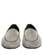 Dolce & Gabbana Silver Crystal Embellished Men Loafers Shoes