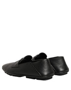 Dolce & Gabbana Black Deerskin Leather Driver Loafers Shoes