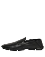 Dolce & Gabbana Black Deerskin Leather Driver Loafers Shoes