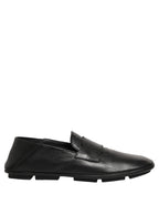 Dolce & Gabbana Black Deerskin Leather Driver Loafers Shoes