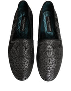 Dolce & Gabbana Silver Jacquard Leather Slip On Loafers Shoes